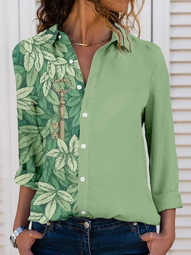 Women's Top Spring And Autumn New Rose Leaves Long Sleeve Button Shirt F169Z988 - Shop at LoveMi