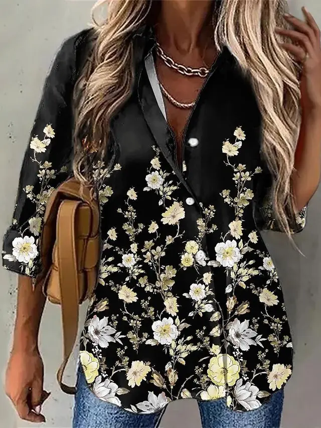 Women's Top Spring And Autumn New Rose Leaves Long Sleeve Button Shirt F169Z997 - Shop at LoveMi