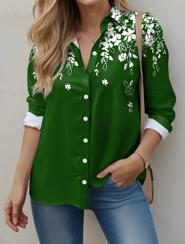 New Solid Color Flower Branch Classical Elegant Printing 3D Digital Loose Cardigan Women's Long sleeved Blouse B25Sltha240211W - Shop at LoveMi