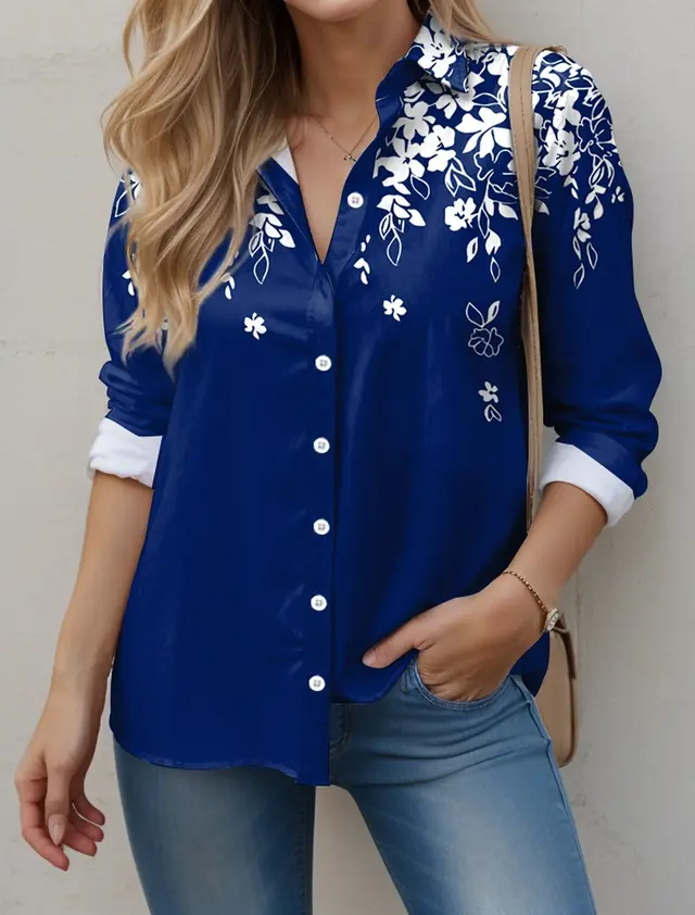 New Solid Color Flower Branch Classical Elegant Printing 3D Digital Loose Cardigan Women's Long sleeved Blouse B25Sltha240211X - Shop at LoveMi