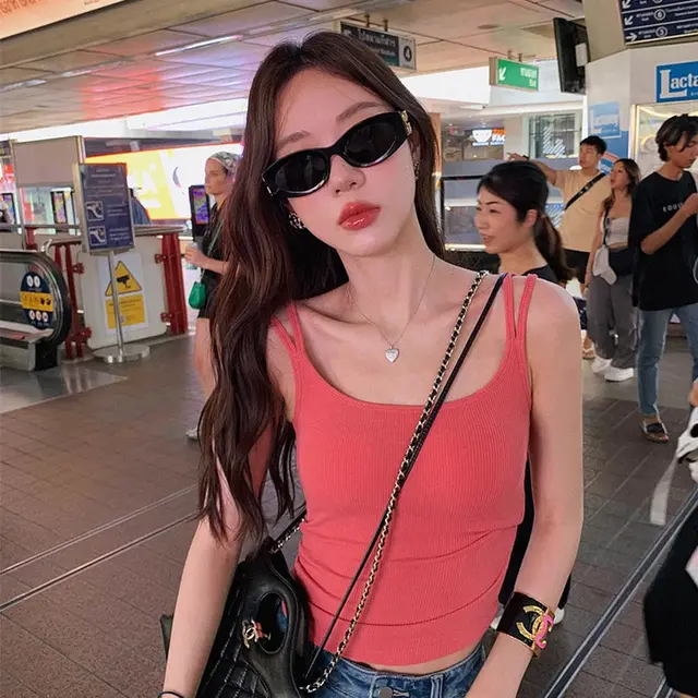 Retro Underwear U Collar Beautiful Back Outer Wear Sleeveless Vest Top Pink - Shop at LoveMi
