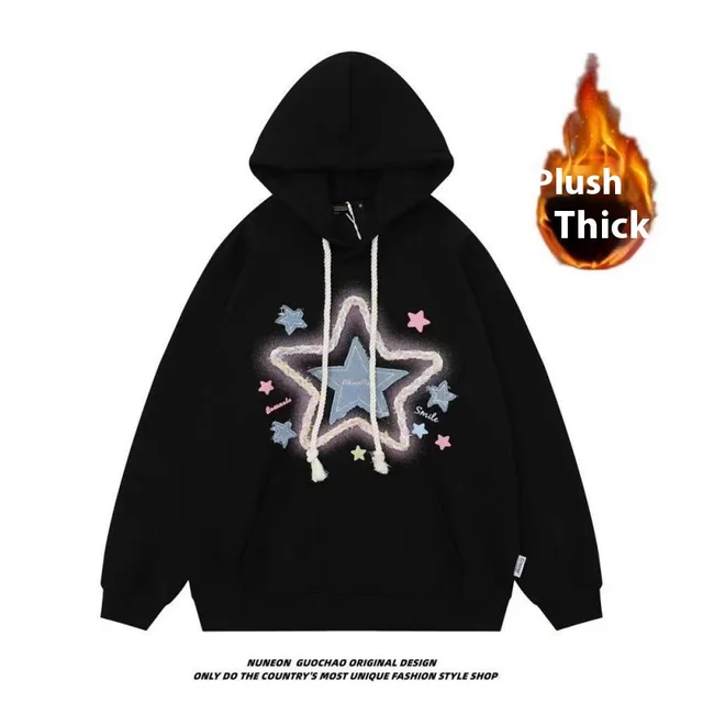 XINGX Embroidered Niche Design Hooded Sweater For Women Black Plus Velvet Style - Shop at LoveMi
