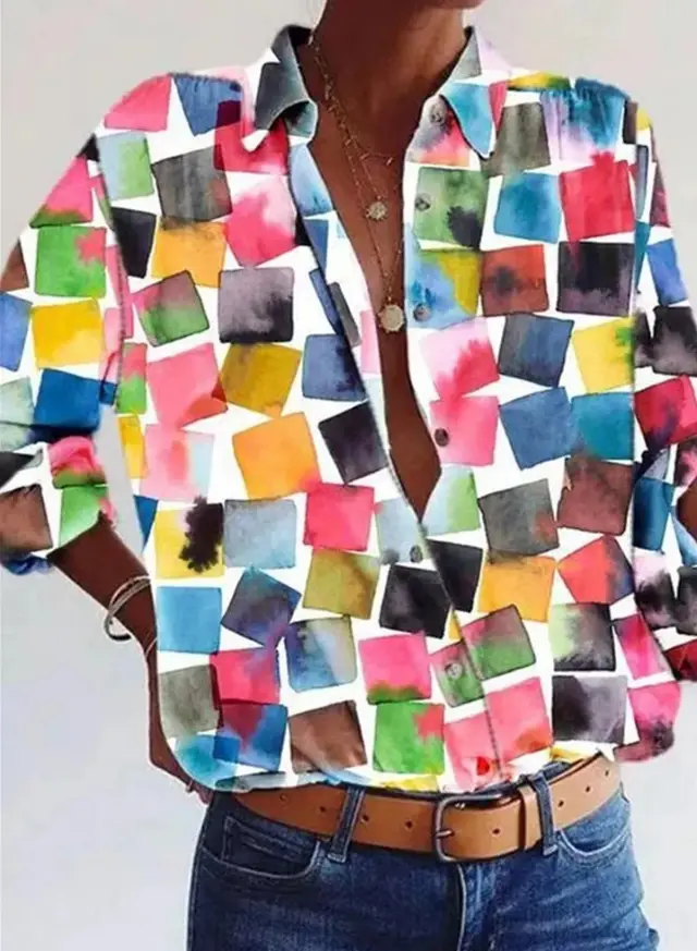 3D Printed Leisure Vacation Geometric Pattern Women's Long sleeved Blouse Y761 - Shop at LoveMi