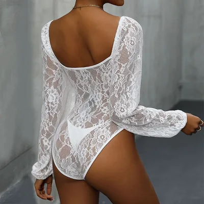 Slim Fit Integrated Cloth Sexy Lace Stitching Jumpsuit White - Shop at LoveMi