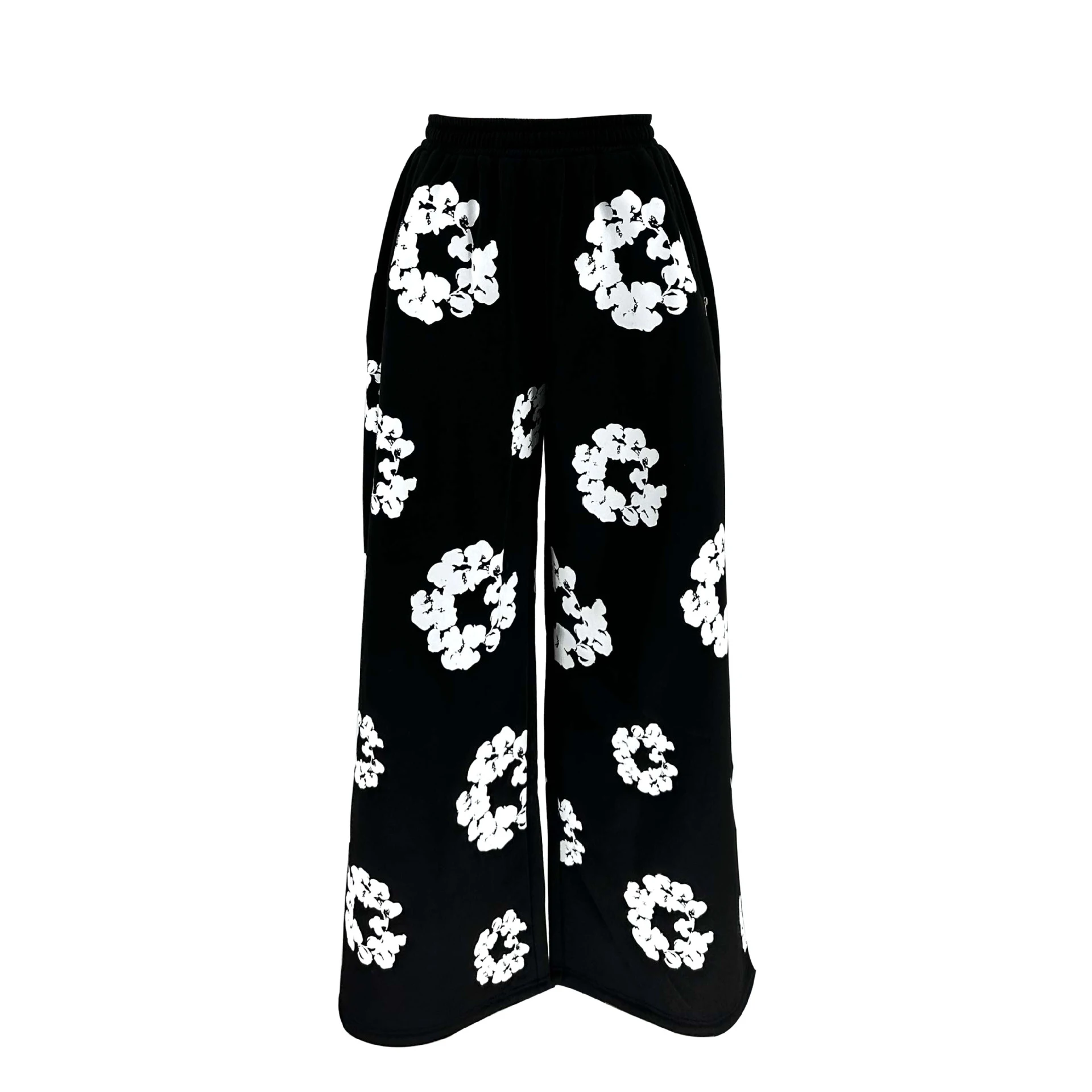 Women's Offset Printing Loose Casual Sweatpants - Black