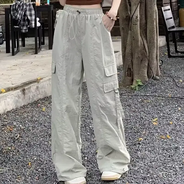 Overalls Women's High Waist Drawstring Ankle Banded Pants Slimming Apricot Green - Shop at LoveMi