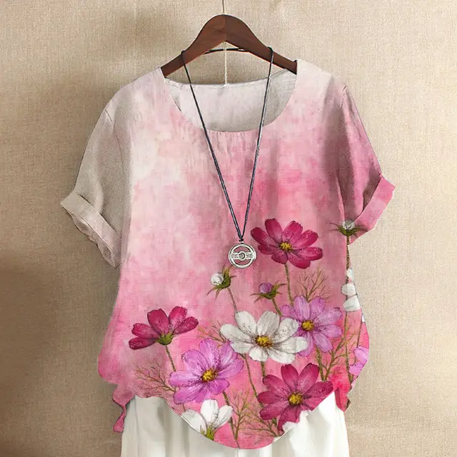 Short sleeved T shirt Flower And Plant Painting Printed Women's Loose Top J28Tr1Gd23201D3 - Shop at LoveMi