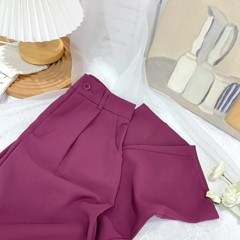 High Waist Slimming Casual Loose Vertical Cuffless Pants - Pitaya Color-2Xl