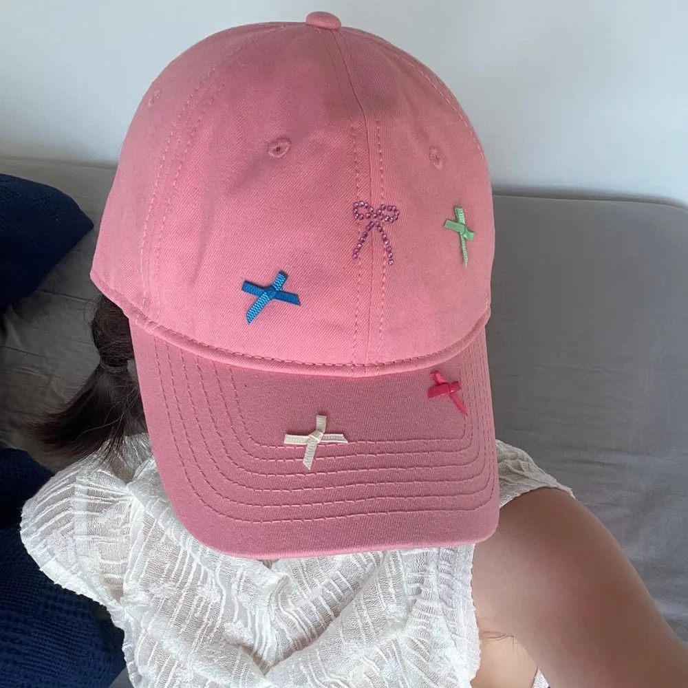 Autumn And Winter Rhinestone Bow Peaked Cap Pink Baseball Cap - Shop at LoveMi