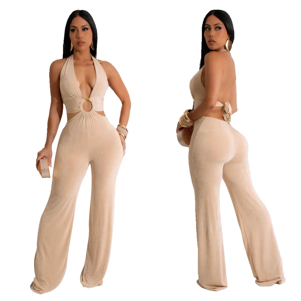 Women's Casual Versatile Solid Color Camisole Jumpsuit Apricot - Shop at LoveMi