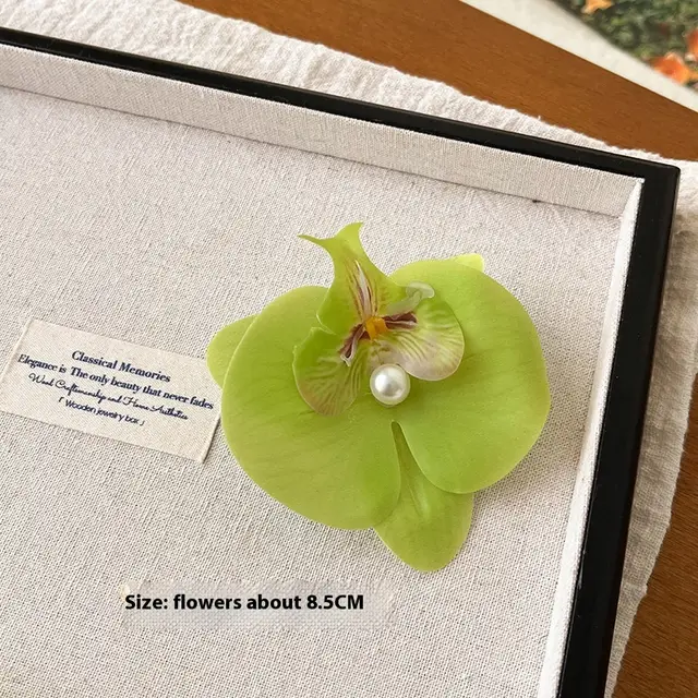 Artificial Flower Mori Style Atmosphere Hairpin Grass Green Phalaenopsis - Shop at LoveMi