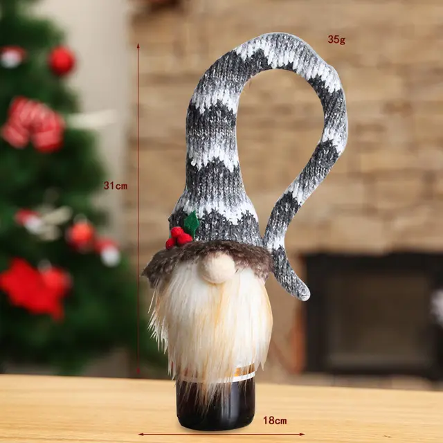 Christmas Red Wine Bottle Cover Knitted Wine Bottle Bag Wine Sleeve Holiday Dress up Faceless Doll Wine Bottle Cover Champagne Gray - Shop at LoveMi