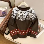 Korean Style Retro Gray Round-collar Sweater