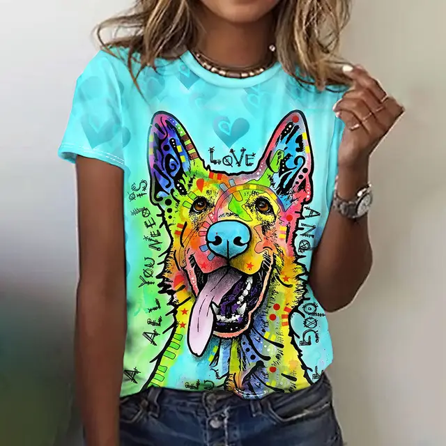 Fun Animal Pattern Women's T shirt Casual Short Sleeve 3E5Zi38 - Shop at LoveMi