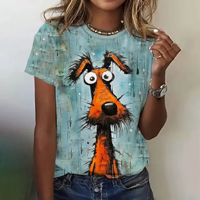 Fun Animal Pattern Women's T shirt Casual Short Sleeve 3E5Zi39 - Shop at LoveMi