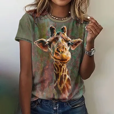 Fun Animal Pattern Women's T shirt Casual Short Sleeve 3E5Zi3V L - Shop at LoveMi