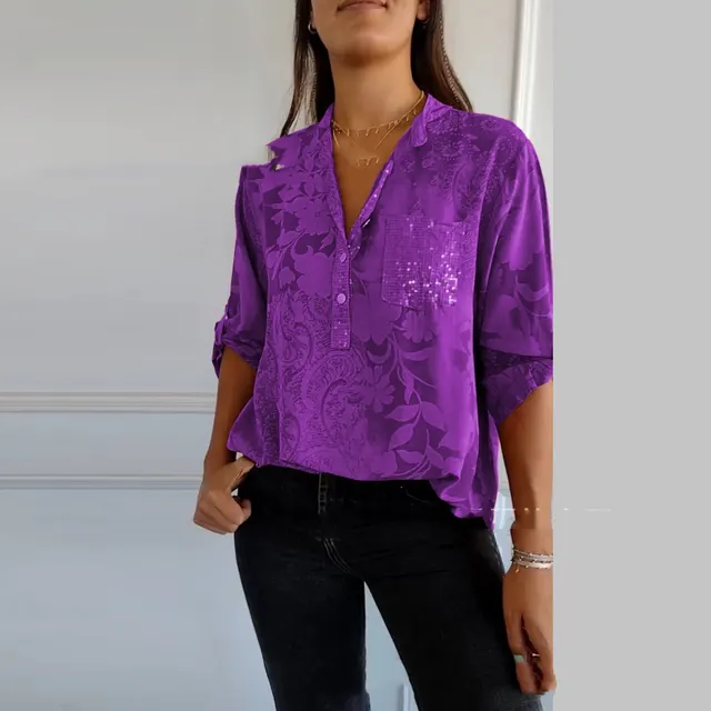 European And American Women's Clothing Fashion Elegant Printed Shirt Top Purple - Shop at LoveMi