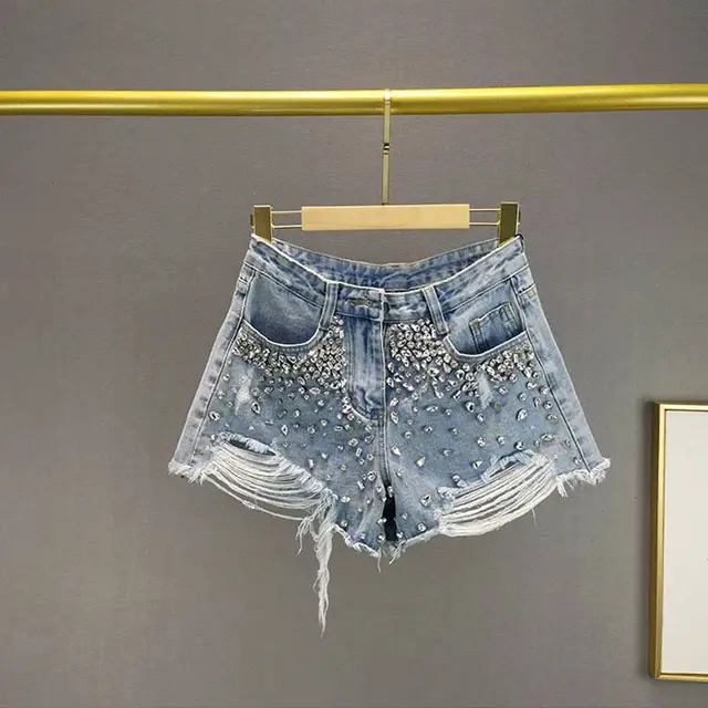 Fashion Holes Wide leg Denim Shorts Women Blue - Shop at LoveMi