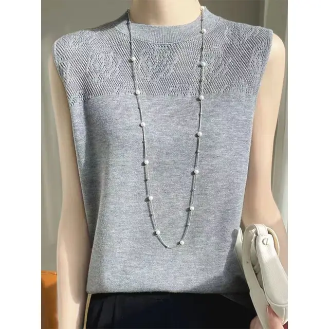 Women's Summer Round Neck Ice Silk Sweater Vest Gray - Shop at LoveMi
