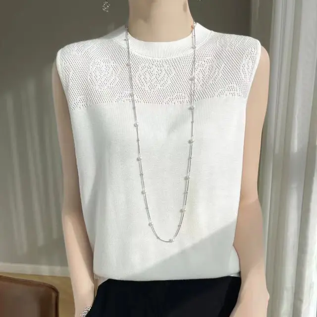 Women's Summer Round Neck Ice Silk Sweater Vest White - Shop at LoveMi