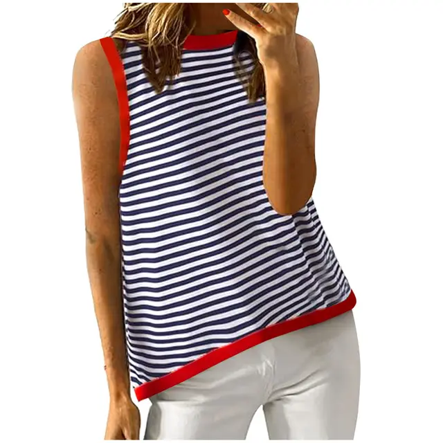 Women's Summer Stripes Stitching Sleeveless Top Vest Picture 5 - Shop at LoveMi