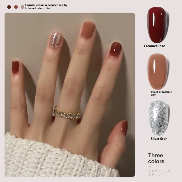 Women's Three color New Ice Jelly Nude Color Gel Nail Polish Suit Caramel Rose Set - Shop at LoveMi