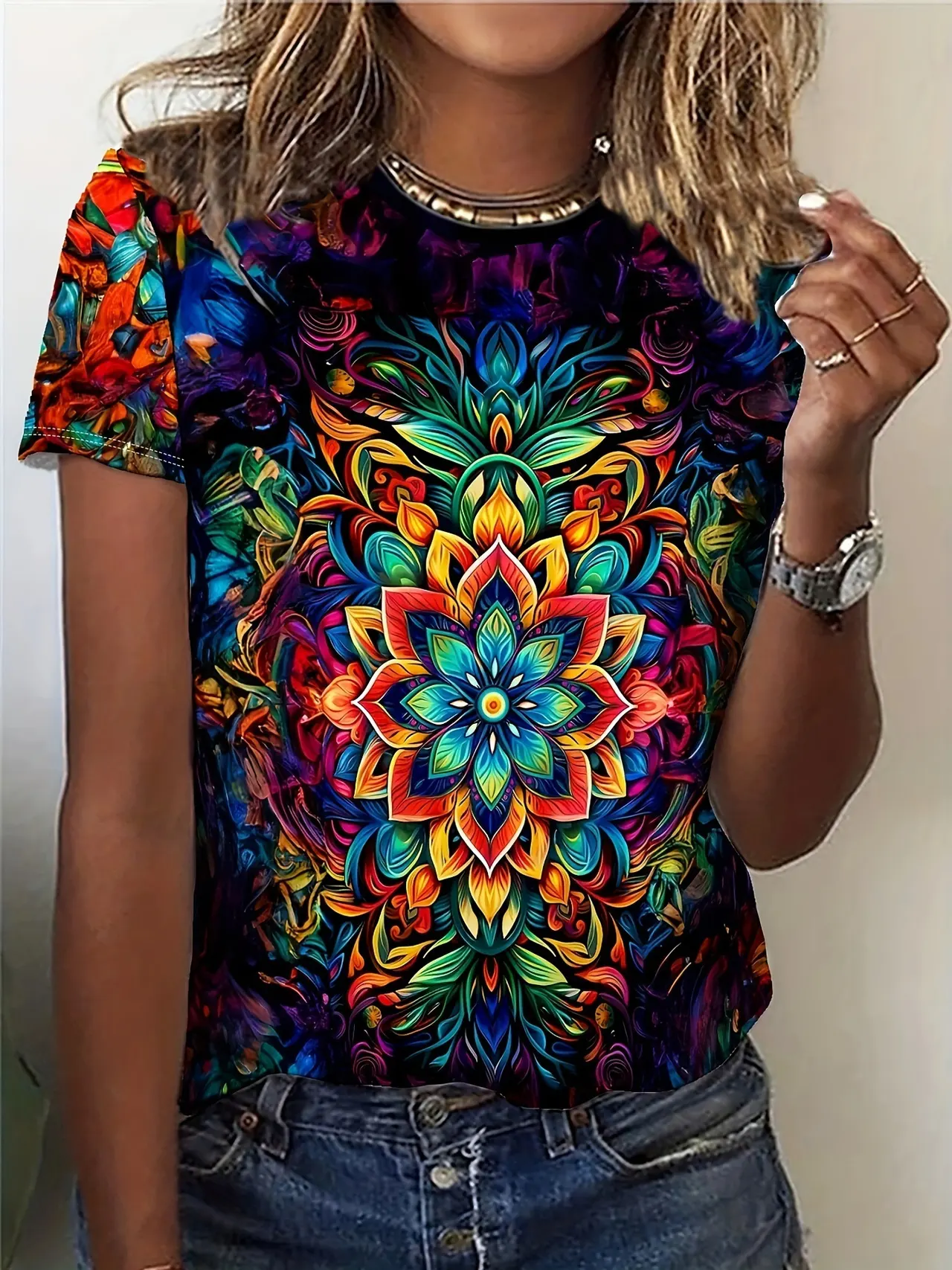 Flower 3D Digital Printing Short Sleeve - Zhdxtx531321