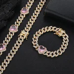 Love Pink Zircon Cuban Link Chain Women's Necklace - Gold Powder Zirconium