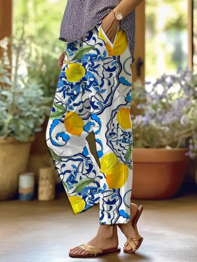 Casual Printed Exquisite Linen Drawstring Trousers Hgds024 - Shop at LoveMi