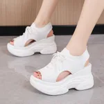Women's Platform High-heeled Flyknit Wedge Platform Sports Sandals - White