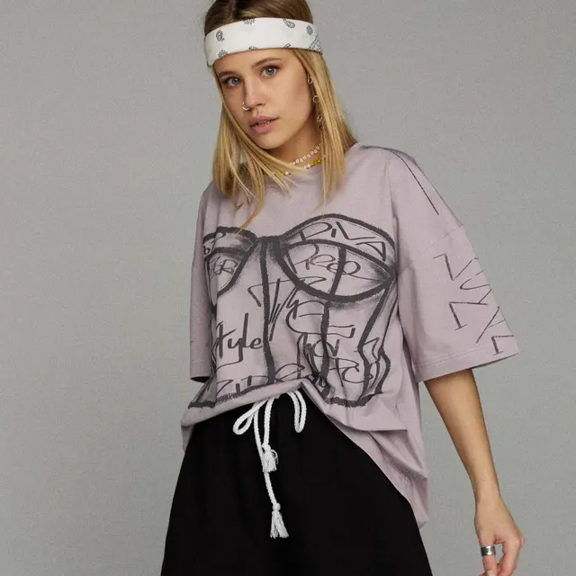 Sexy Street Style Trendy Pullover Loose Print T shirt Light Purple Gb1518 - Shop at LoveMi