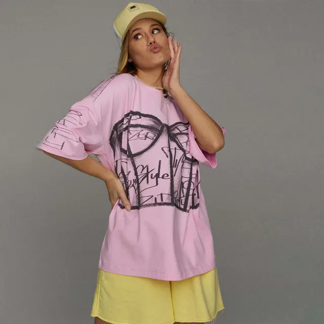 Sexy Street Style Trendy Pullover Loose Print T shirt Pink Gb1518 - Shop at LoveMi
