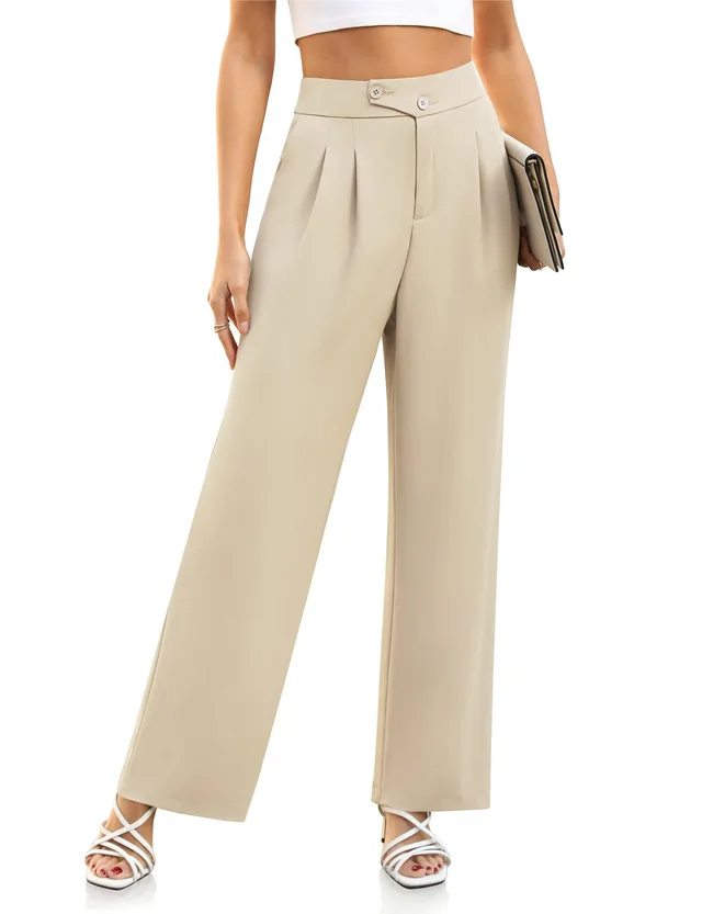 Women's High Waist Work Business Casual Trousers With Pockets Apricot Champagne, cream - Shop at LoveMi