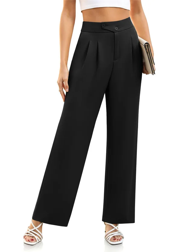 Women's High Waist Work Business Casual Trousers With Pockets Black - Shop at LoveMi