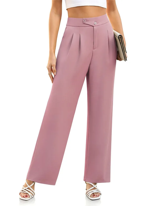 Women's High Waist Work Business Casual Trousers With Pockets Pink - Shop at LoveMi