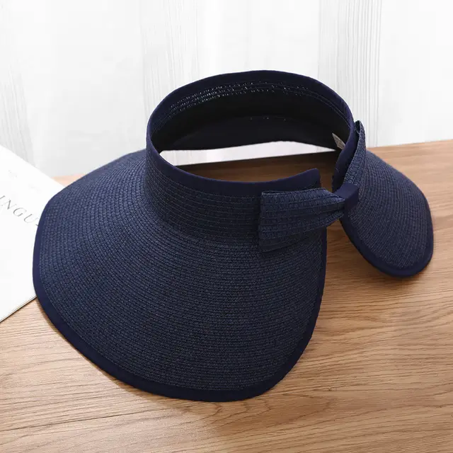 Summer Foldable Air Top Sun proof Sun Portable Straw Hat Navy Blue - Shop at LoveMi
