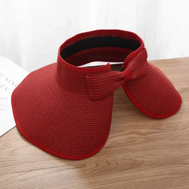 Summer Foldable Air Top Sun proof Sun Portable Straw Hat Wine Red - Shop at LoveMi