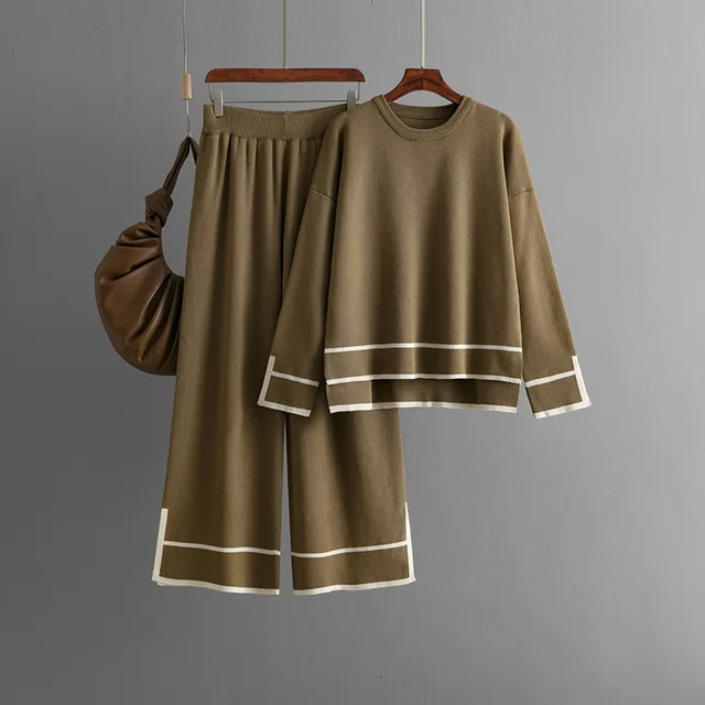 Women's Fashion Suit Contrasting Color With Slits Long sleeved Sweater Brown - Shop at LoveMi
