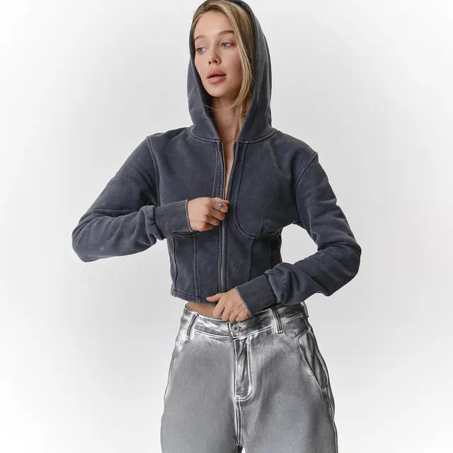 Long Sleeve Cotton Fashionable Casual Jacket Design High grade Distressed Hooded Sweater T3534 Black - Shop at LoveMi
