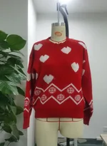 Women's Love Crew Neck Pullover Sweater - Red