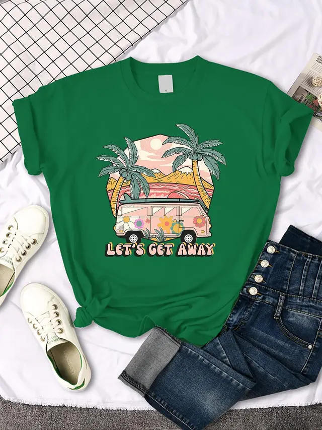 Let's Get Away Vacation Pattern Female T shirts Green - Shop at LoveMi