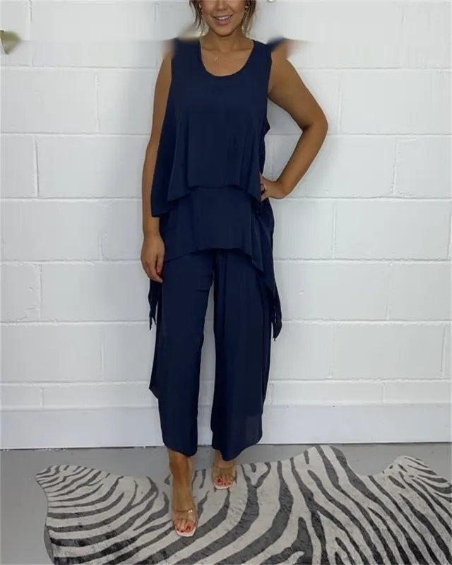 Fashion Casual Loose Sleeveless Plus Size Suit Navy Blue - Shop at LoveMi