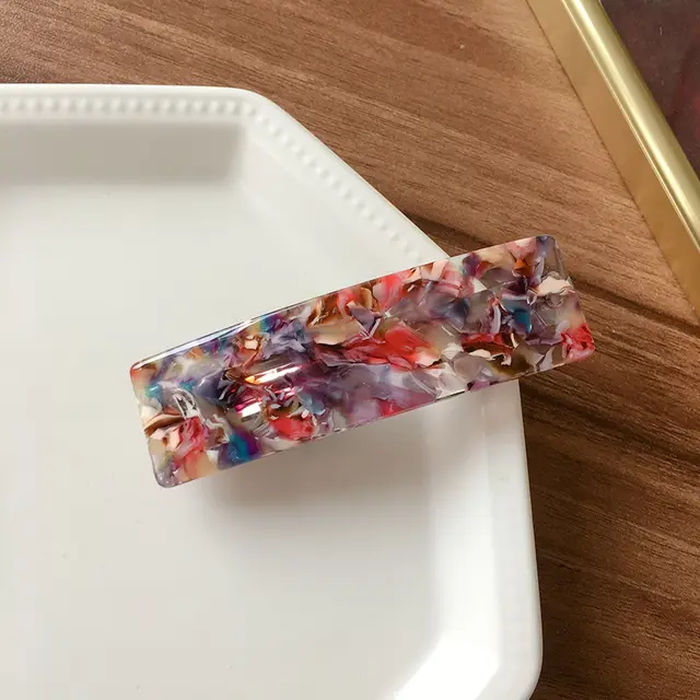 Acetate Simple Graceful Hair Accessories Horizontal Clip Rectangular All match Spring Clip For Women Mixed Colorful Purple - Shop at LoveMi