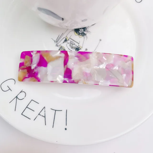 Acetate Simple Graceful Hair Accessories Horizontal Clip Rectangular All match Spring Clip For Women Pink - Shop at LoveMi
