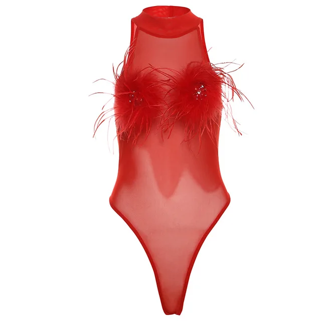 European And American Fashion Creative Street Shooting Hipster See through Sleeveless Pullover Jumpsuit Blouse And Pants Red Jumpsuit - Shop at LoveMi