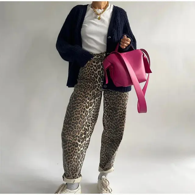 Women's New Leopard Print High Waist Casual Straight Pants Leopard Print Wide Leg Pants - Shop at LoveMi