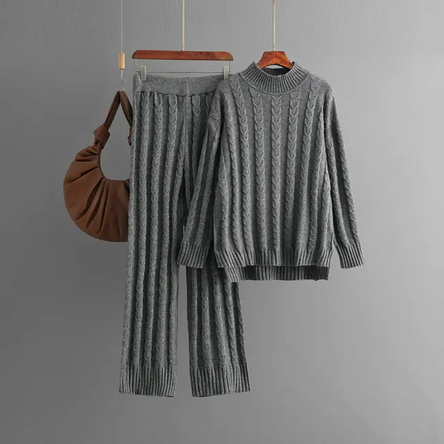 Mock Neck Sweater Twist Suit Female Fashionable Knitted Gray - Shop at LoveMi