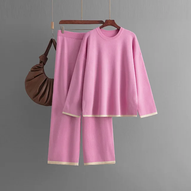 Knitting Suit Women's Pullover Contrast Color Sweater Pink - Shop at LoveMi