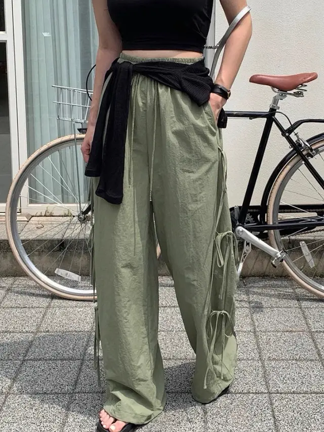 Women's Casual Side Strap Leisure Cargo Trousers Green - Shop at LoveMi