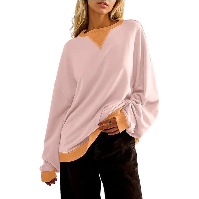 Loose Casual Contrast Color Sweater For Women Pink - Shop at LoveMi